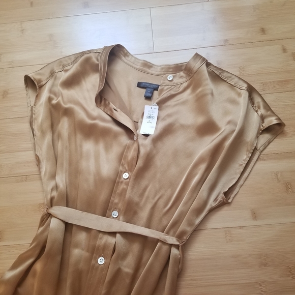 🌸 NWT Banana Republic Serenade Silk Shirt Midi Dress Gold 100% Silk XS - Picture 6 of 9
